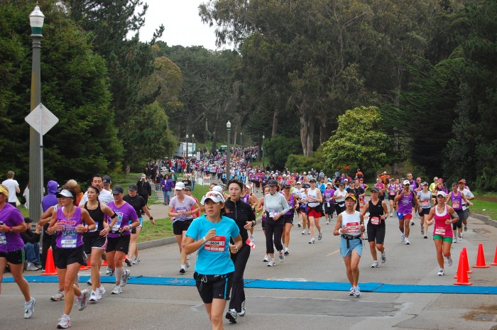Runners passing through Golden Gate Park